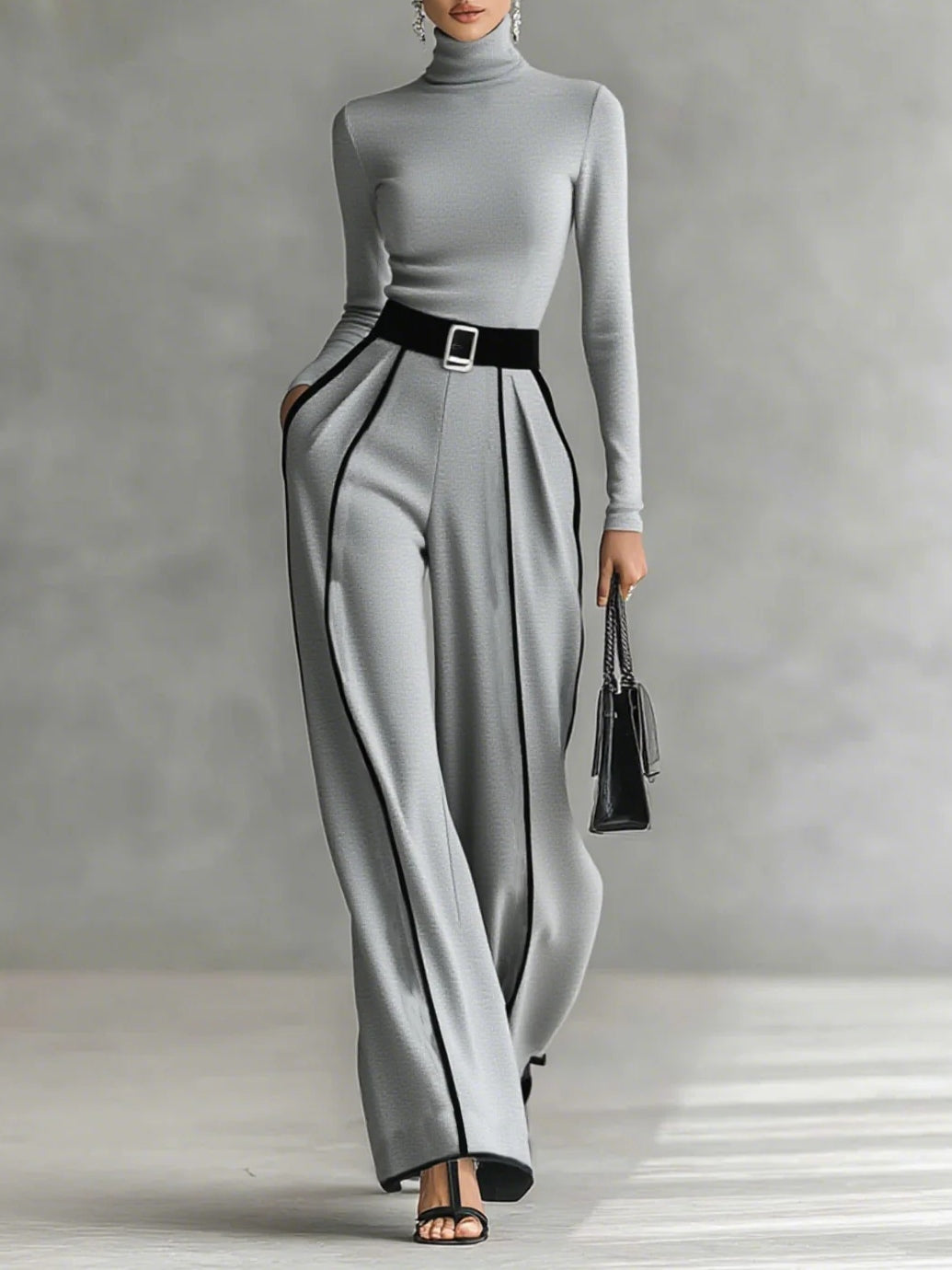 Florence - Ensemble Chic avec Col Montant & Pantalon Large