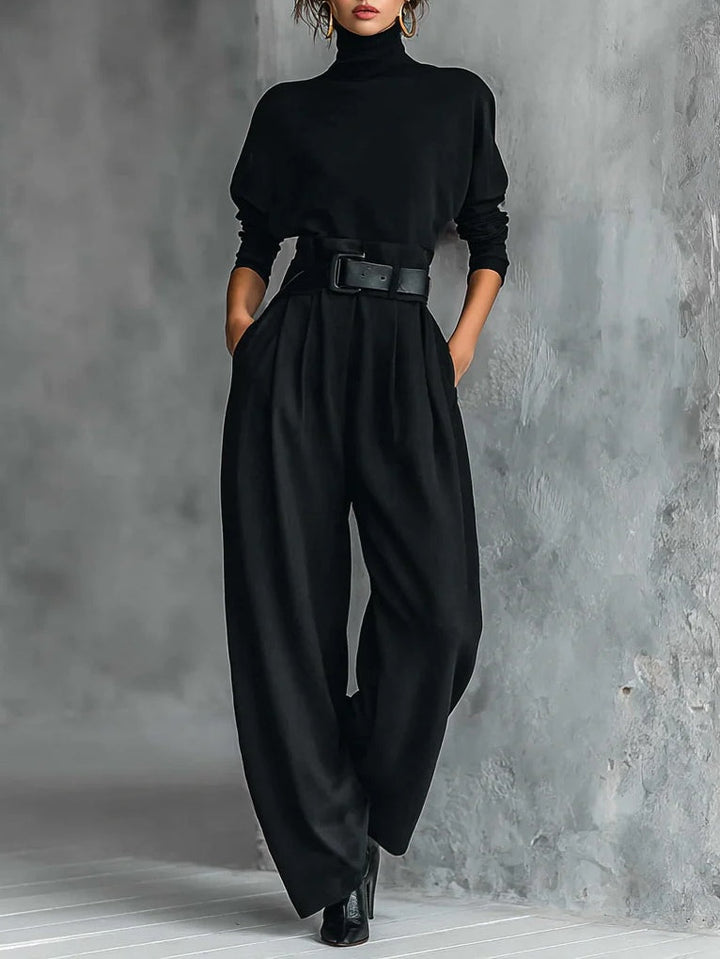 Perpétue - Ensemble Noir avec Col Montant & Pantalon