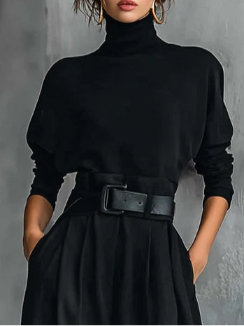 Perpétue - Ensemble Noir avec Col Montant & Pantalon