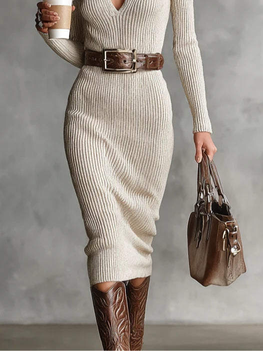 Thérèse | Robe Tricot avec Col Semi-Montant
