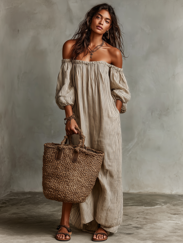 Aurélie | Robe longue en coton et lin avec design décolleté