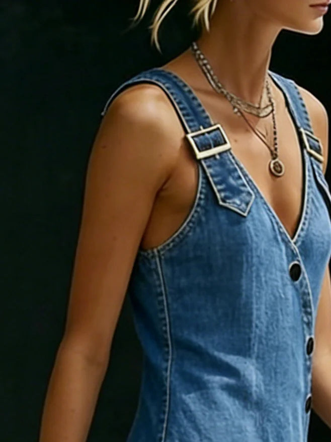 Sophie™ | Salopette maxi en denim avec bretelles croisées dans le dos