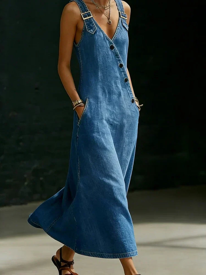 Sophie™ | Salopette maxi en denim avec bretelles croisées dans le dos