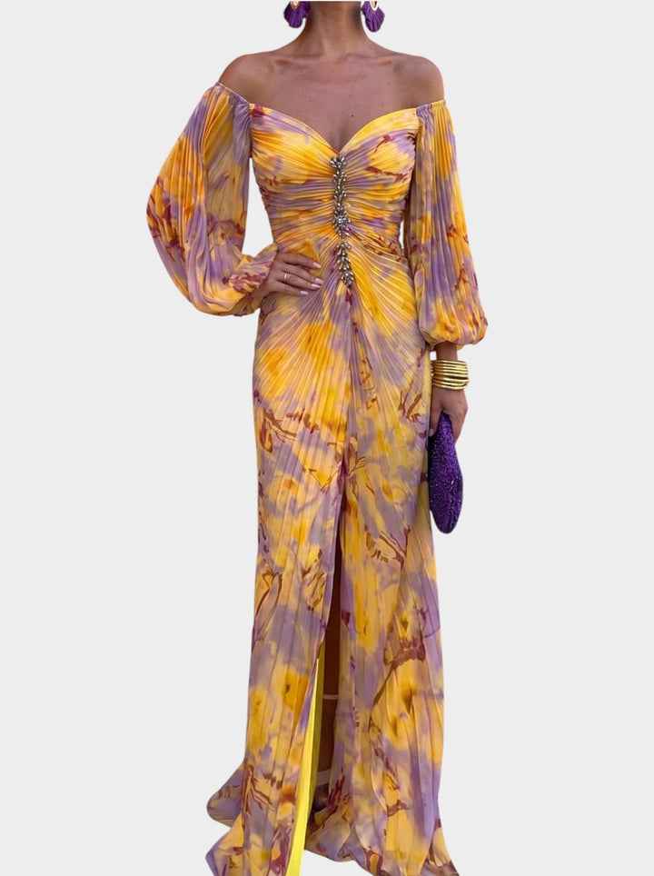 Carine | Robe Longue Fleurie avec Décolleté Profond