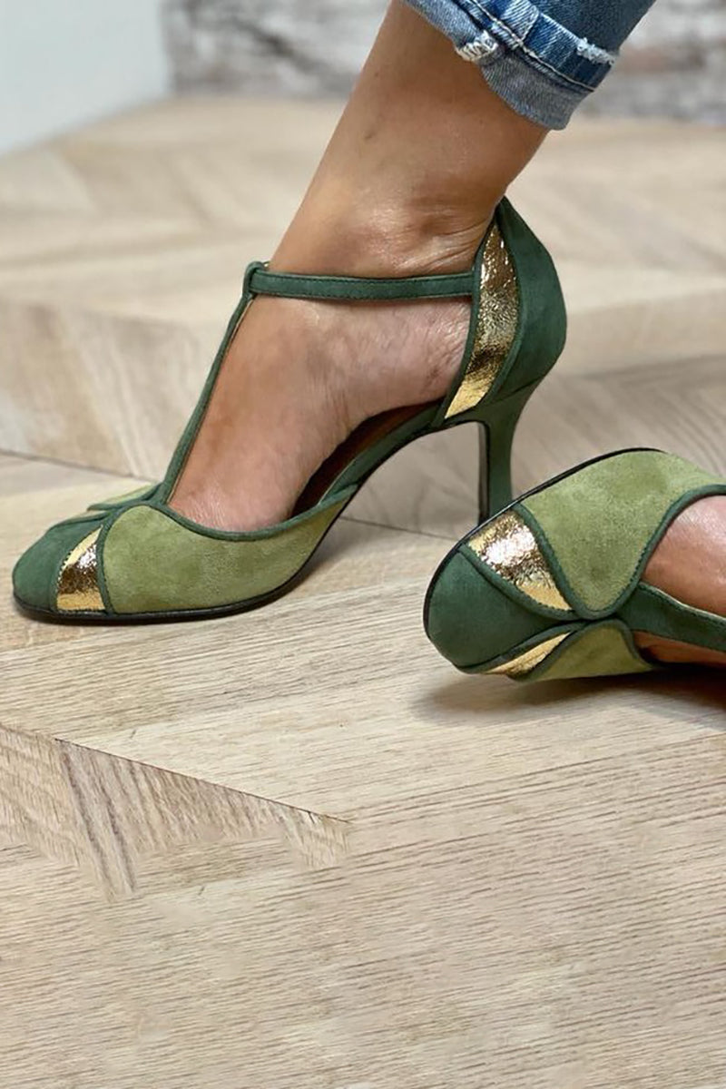 Salome | Talons Patchwork avec T-Sangle et Bout Fermé