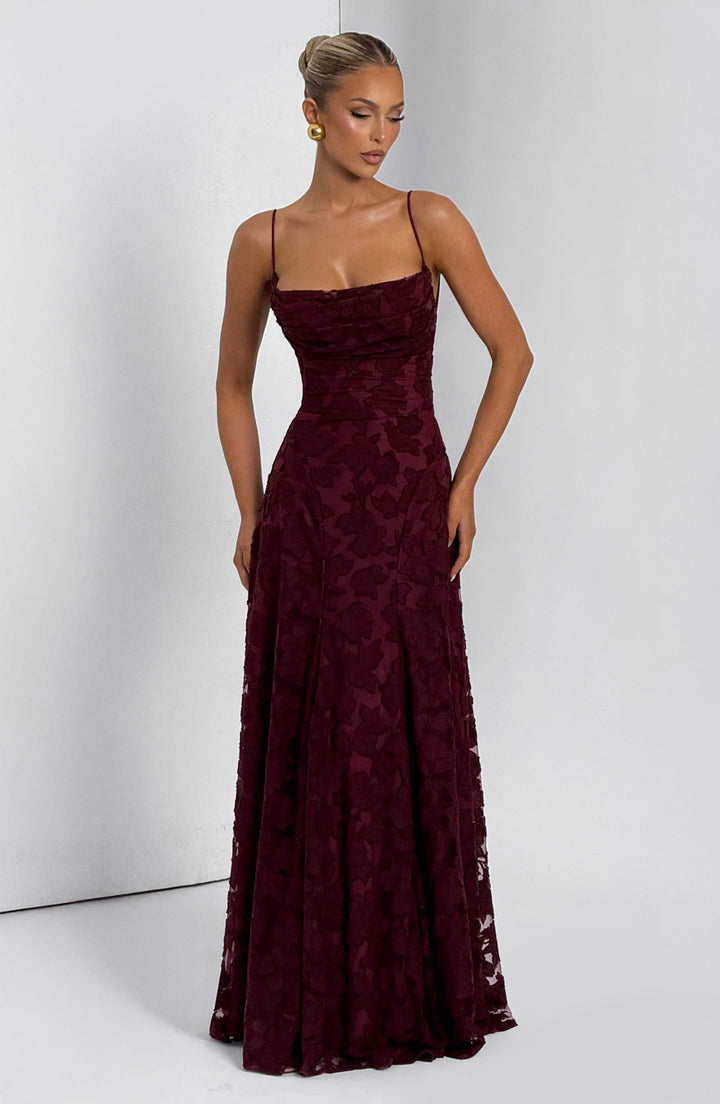 Simone | Robe maxi avec décolleté cascade