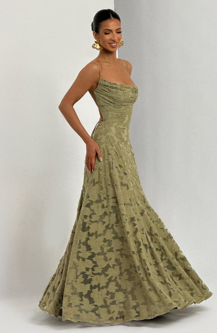 Simone | Robe maxi avec décolleté cascade