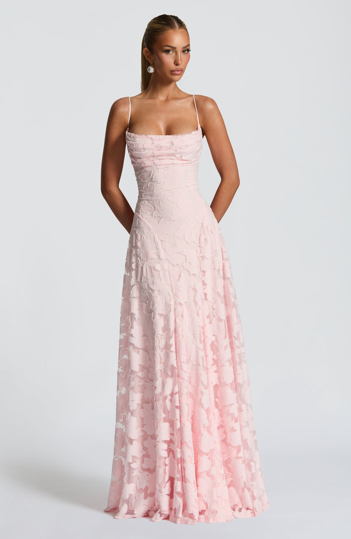 Simone | Robe maxi avec décolleté cascade