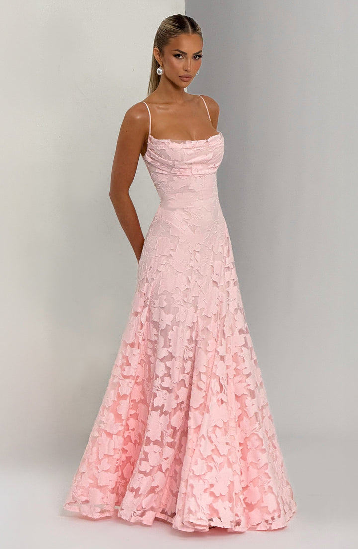 Simone | Robe maxi avec décolleté cascade