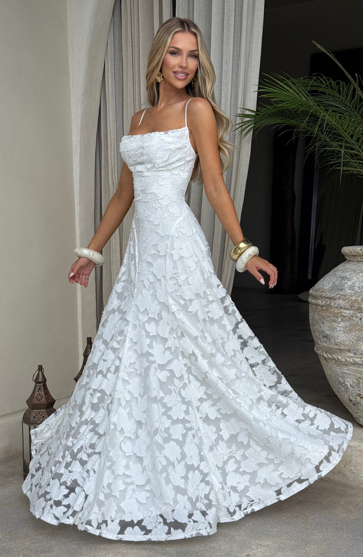 Simone | Robe maxi avec décolleté cascade