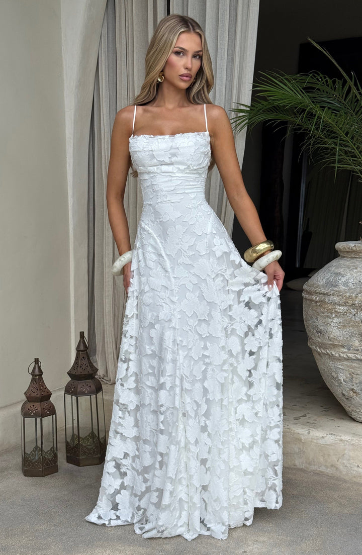 Simone | Robe maxi avec décolleté cascade
