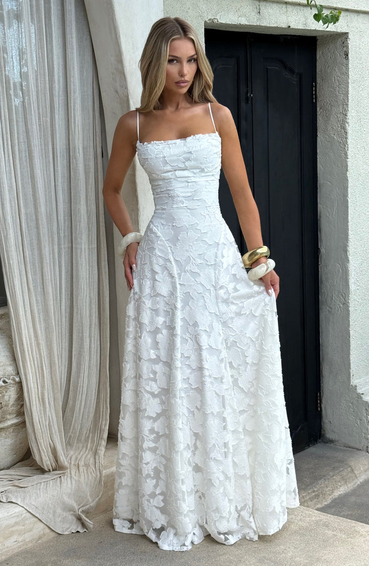 Simone | Robe maxi avec décolleté cascade