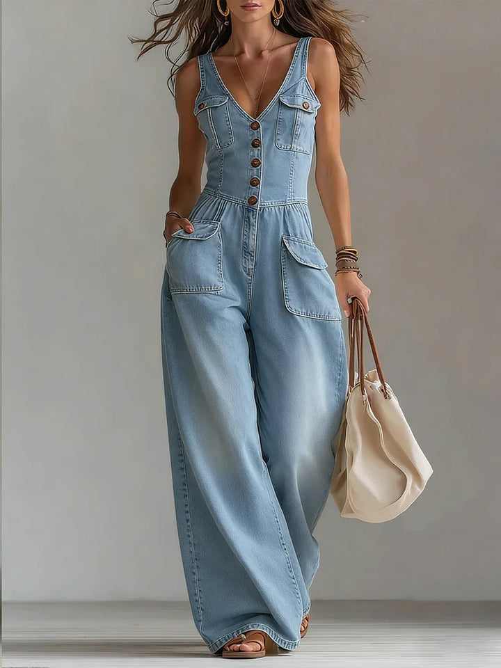Judith™ | Salopette longue en denim ample avec jambes larges