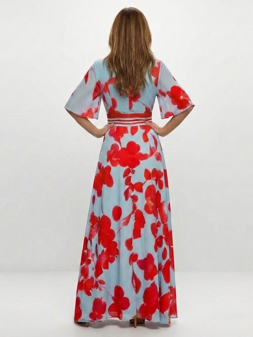 Isabelle | Robe maxi avec fleurs et décolleté en V