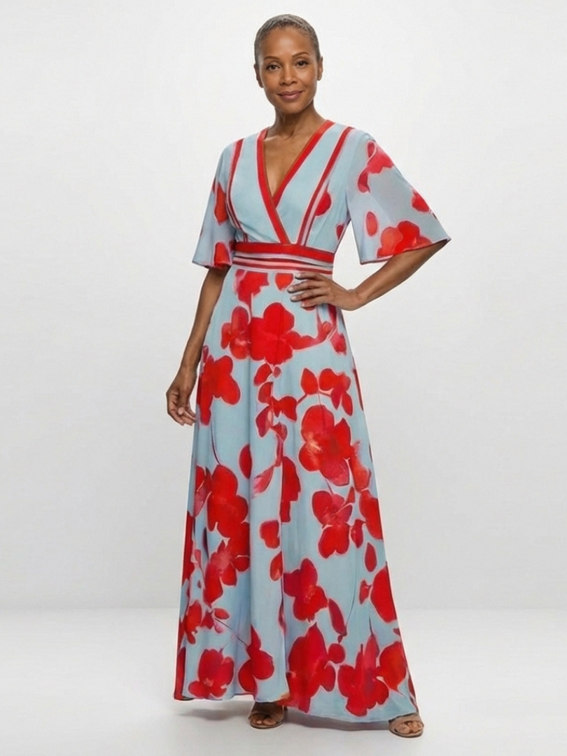Isabelle | Robe maxi avec fleurs et décolleté en V