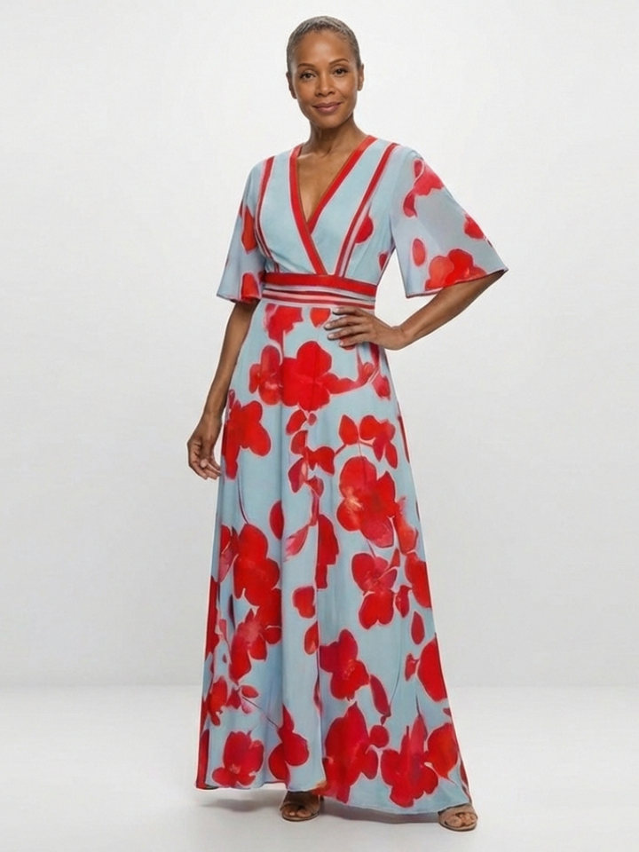 Isabelle | Robe maxi avec fleurs et décolleté en V