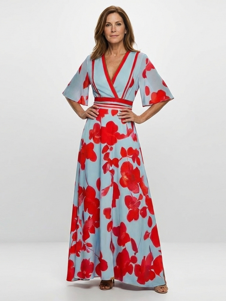 Isabelle | Robe maxi avec fleurs et décolleté en V