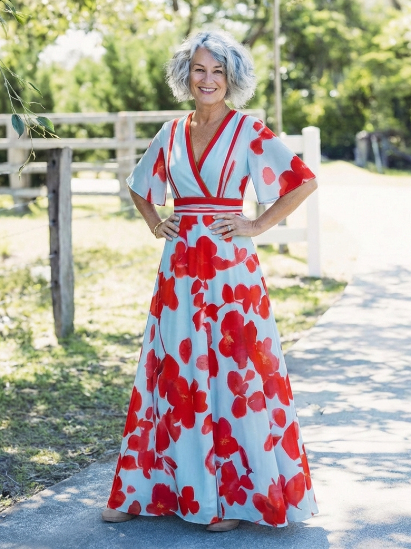 Isabelle | Robe maxi avec fleurs et décolleté en V