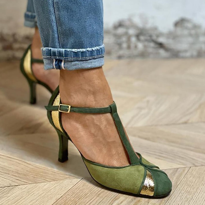 Salome | Talons Patchwork avec T-Sangle et Bout Fermé