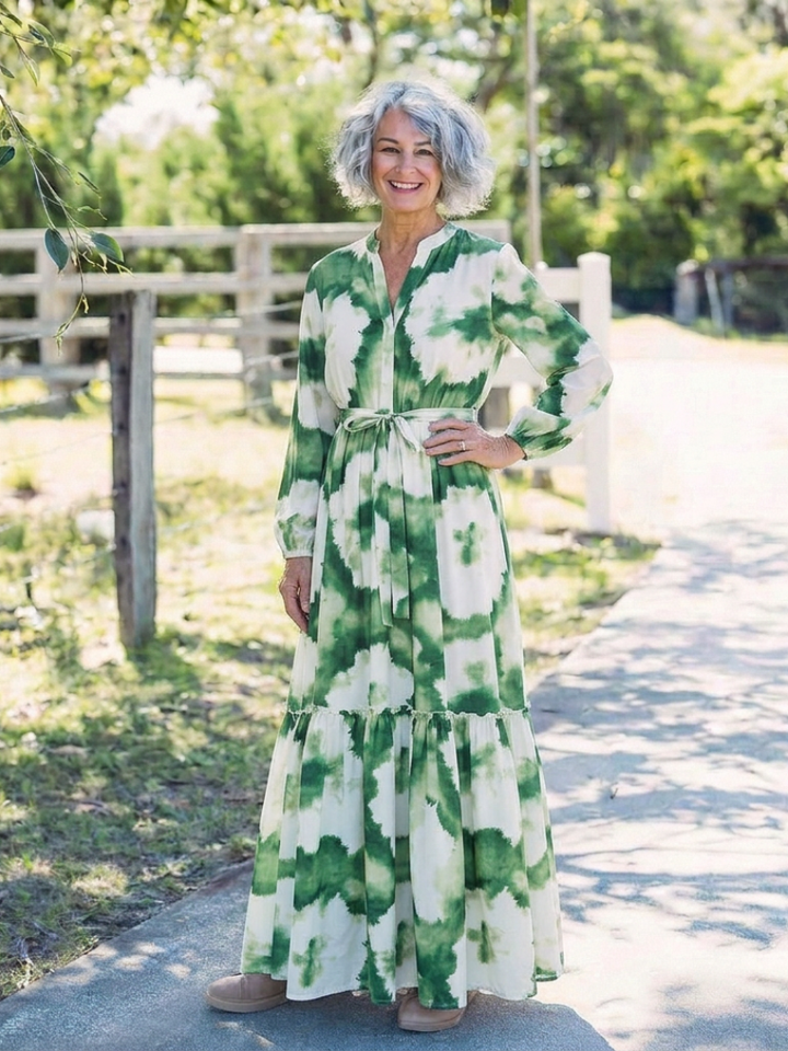 Paulette | Robe Maxi à Manches Longues avec Taille Nouée