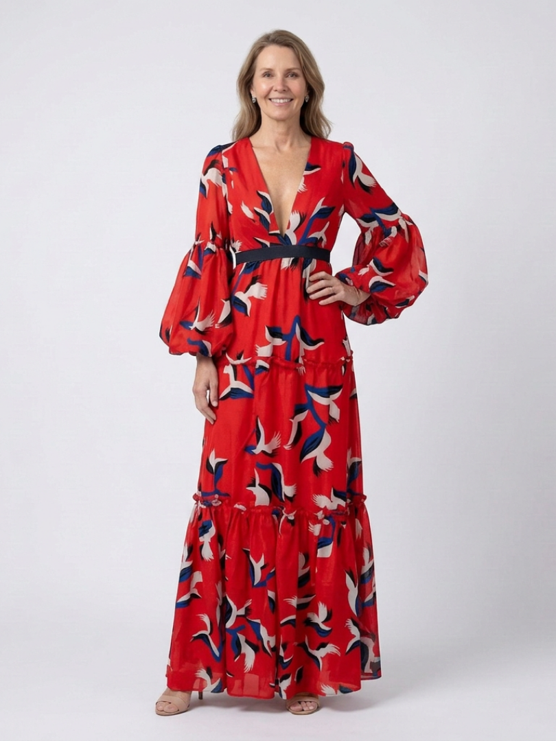 Henriette | Robe maxi à manches longues et taille nouée