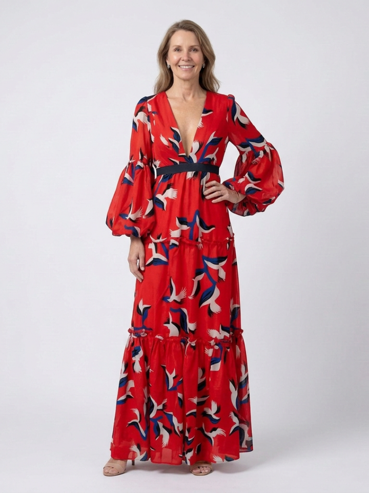 Henriette | Robe maxi à manches longues et taille nouée