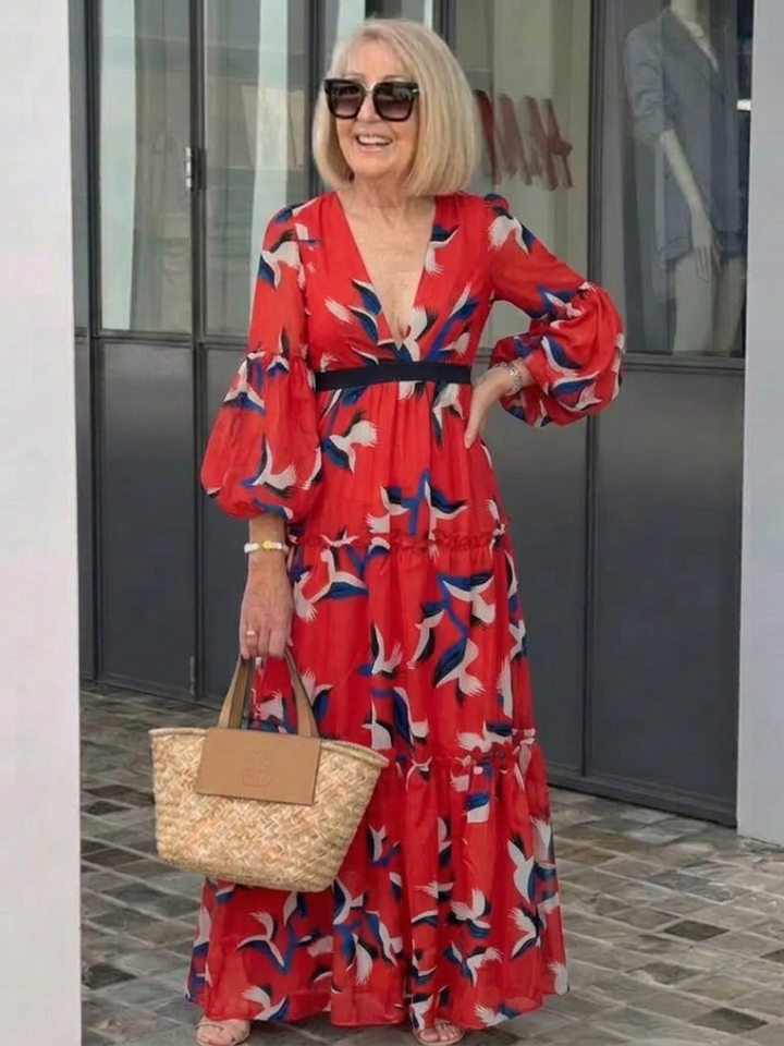 Henriette | Robe maxi à manches longues et taille nouée