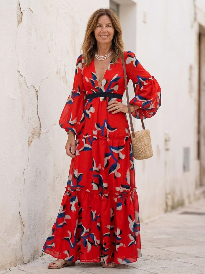 Henriette | Robe maxi à manches longues et taille nouée