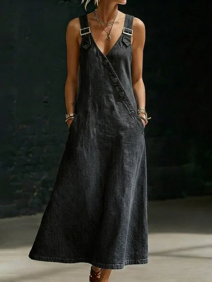 Sophie™ | Salopette maxi en denim avec bretelles croisées dans le dos