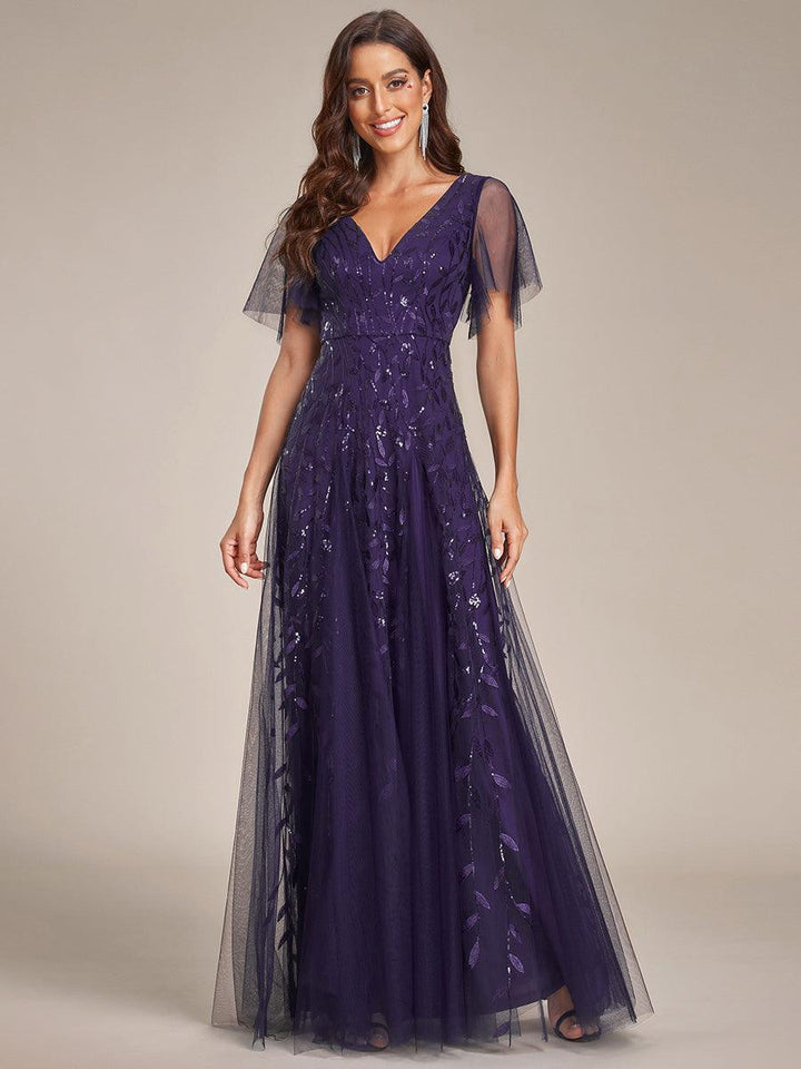 Prudence | Robe de Soirée Longue Romantique Étincelante avec Décolleté en V et Bretelles