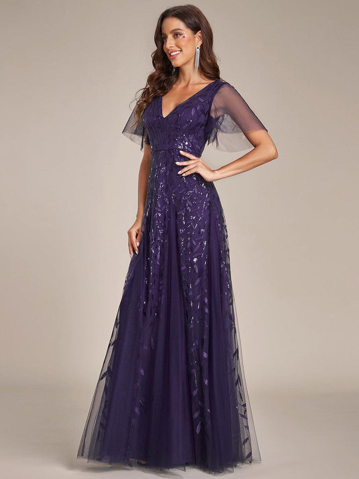 Prudence | Robe de Soirée Longue Romantique Étincelante avec Décolleté en V et Bretelles