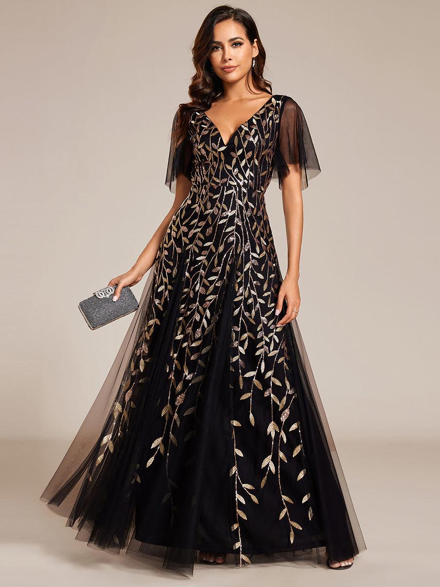 Prudence | Robe de Soirée Longue Romantique Étincelante avec Décolleté en V et Bretelles