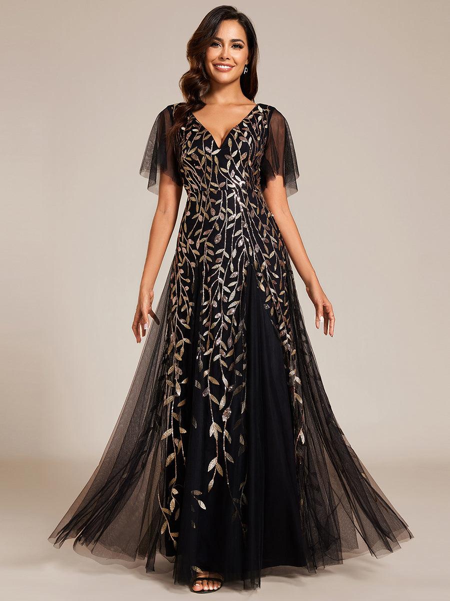 Prudence | Robe de Soirée Longue Romantique Étincelante avec Décolleté en V et Bretelles