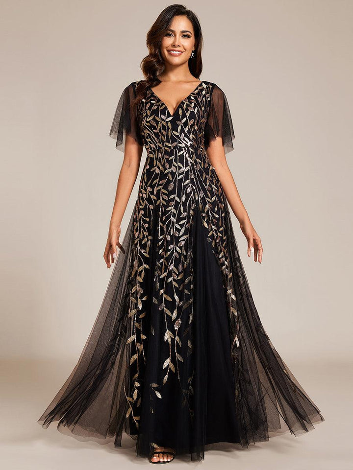 Prudence | Robe de Soirée Longue Romantique Étincelante avec Décolleté en V et Bretelles