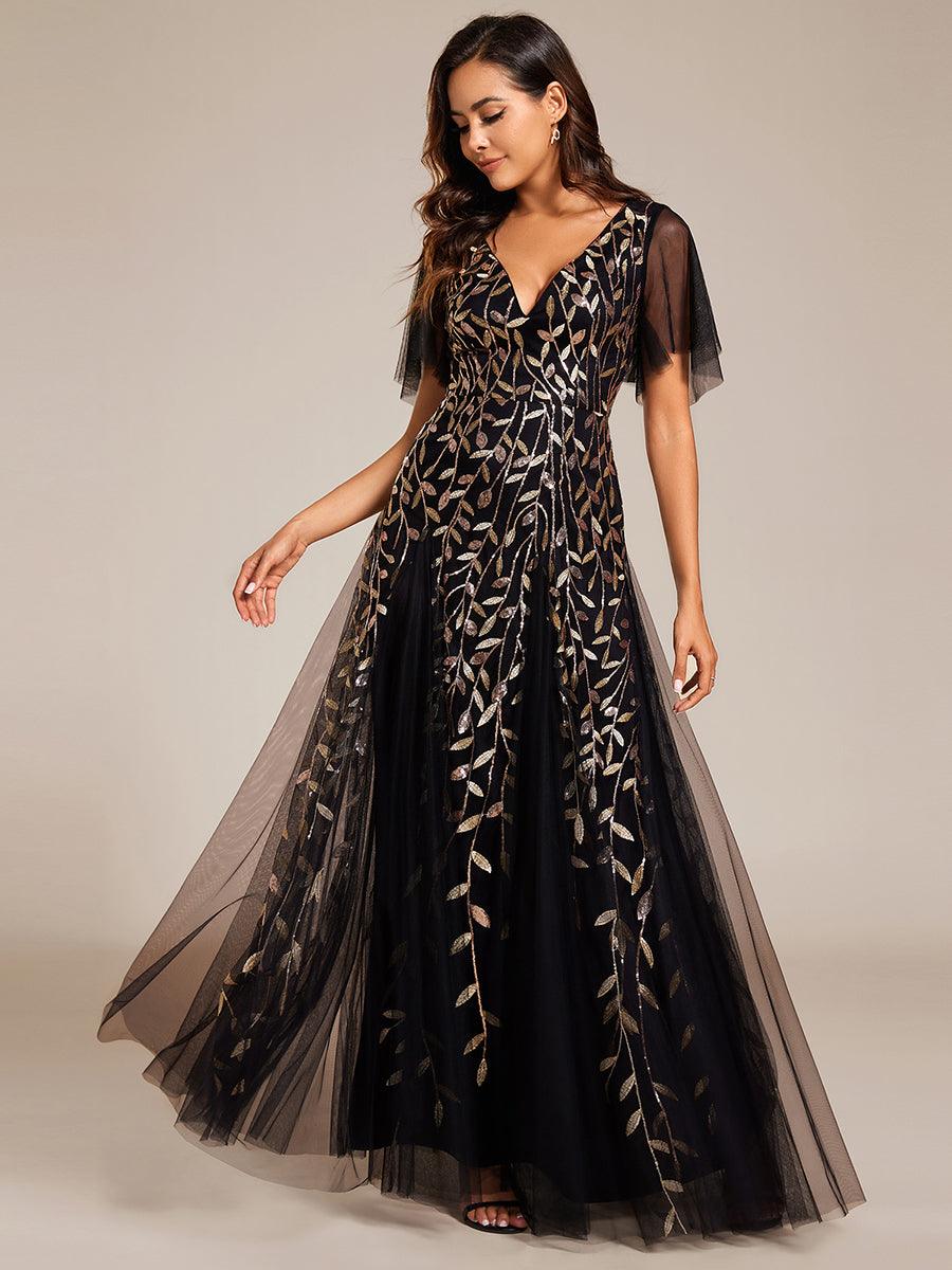 Prudence | Robe de Soirée Longue Romantique Étincelante avec Décolleté en V et Bretelles