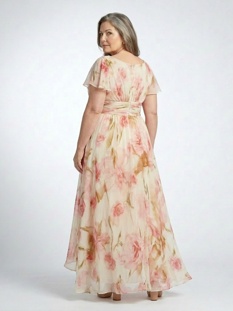 Zoraide | Robe Maxi Florale avec Manches Courtes en V