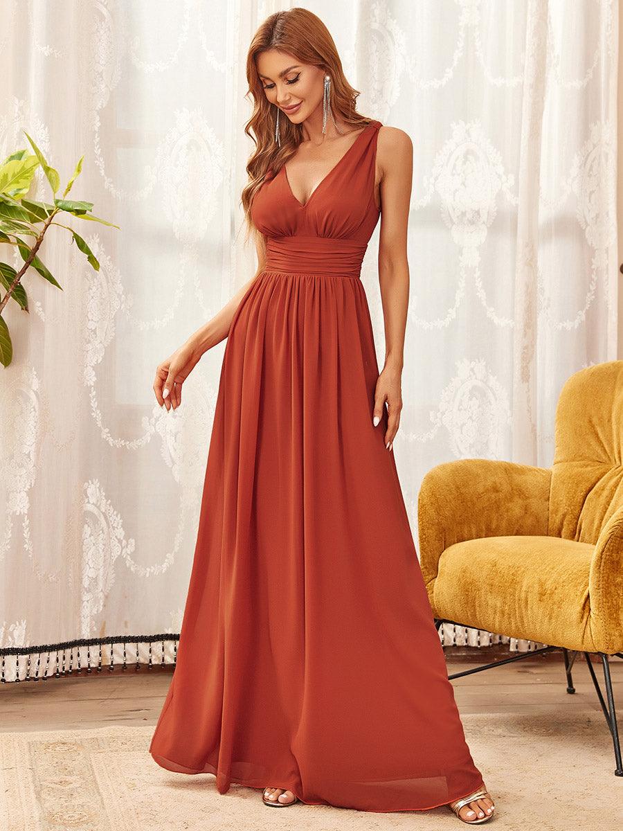 Sandrine | Robe de soirée plissée sans manches avec décolleté en V