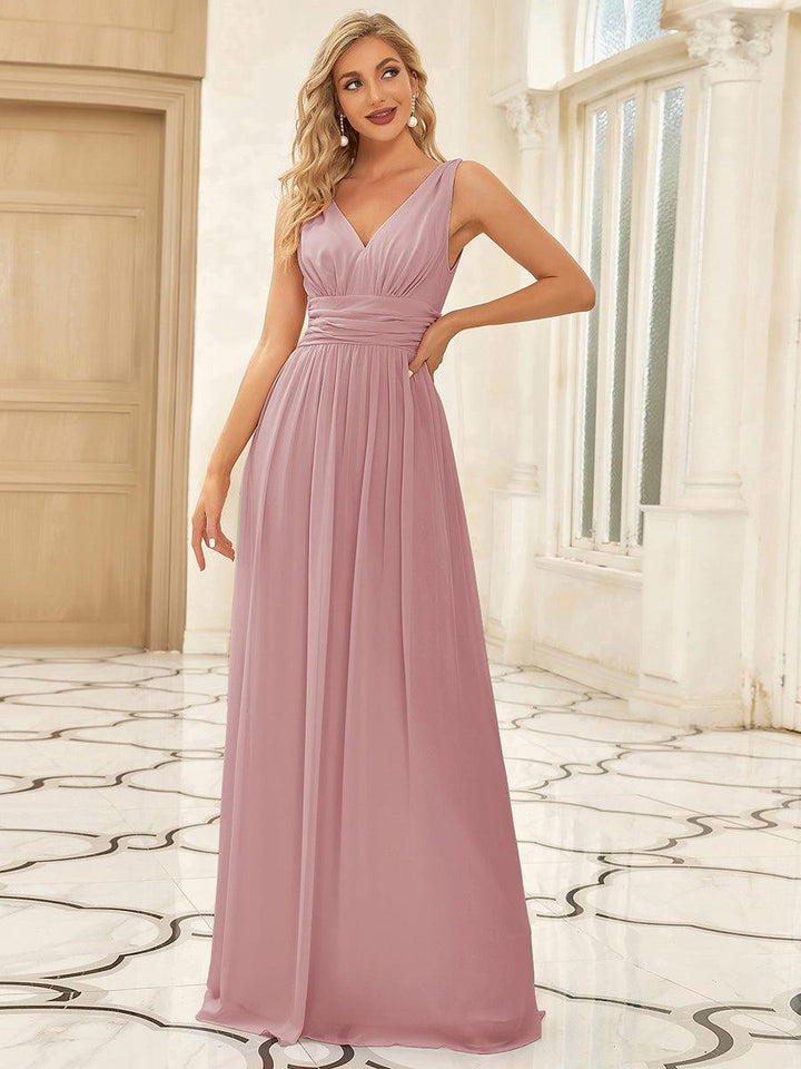 Sandrine | Robe de soirée plissée sans manches avec décolleté en V