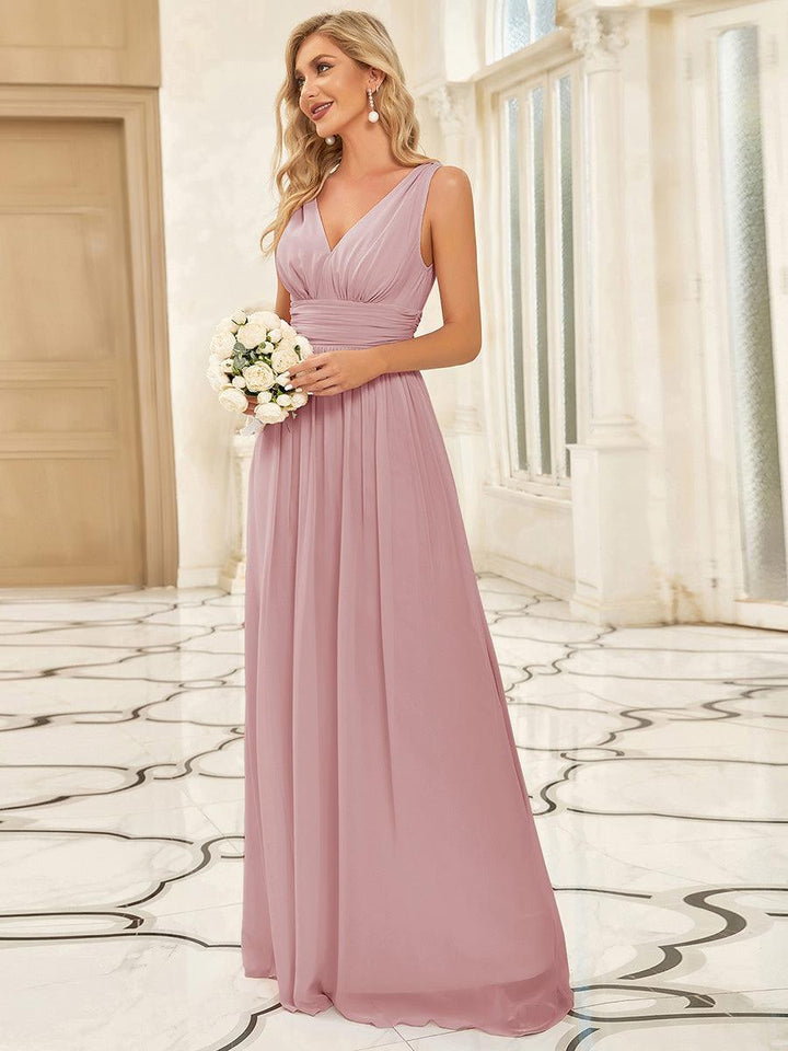 Sandrine | Robe de soirée plissée sans manches avec décolleté en V