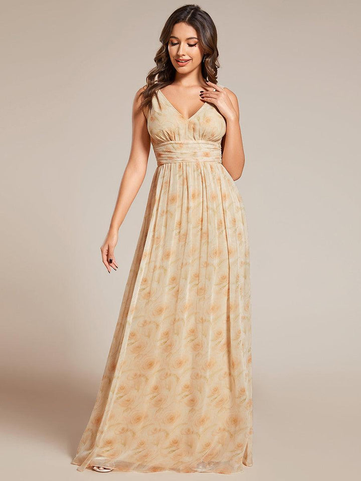 Sandrine | Robe de soirée plissée sans manches avec décolleté en V