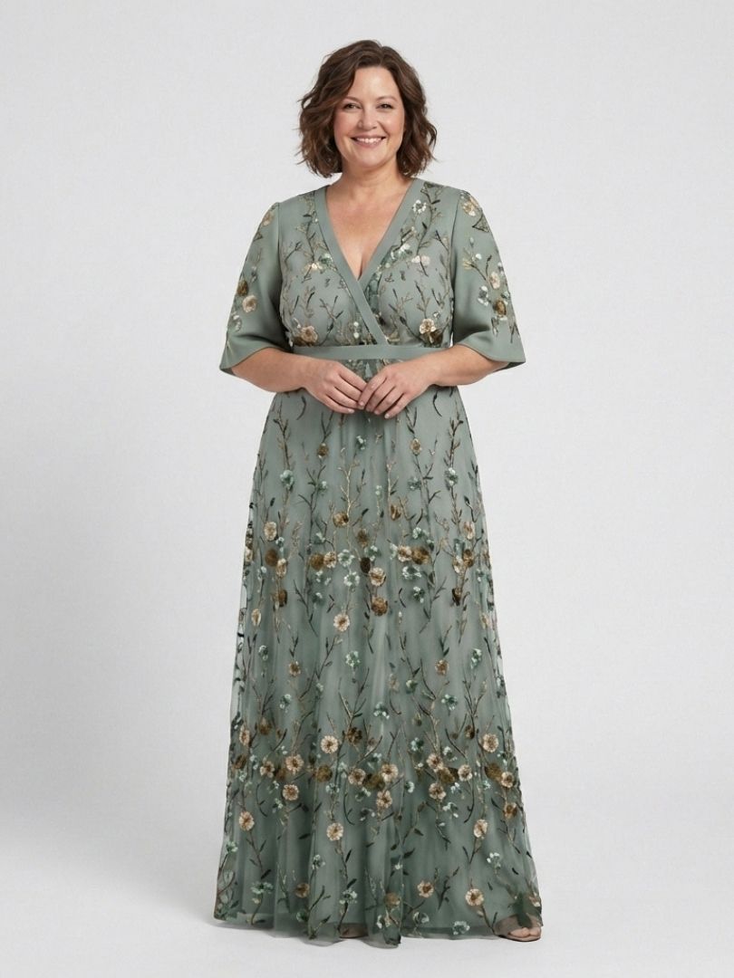 Céline | Robe maxi brodée avec décolleté en V