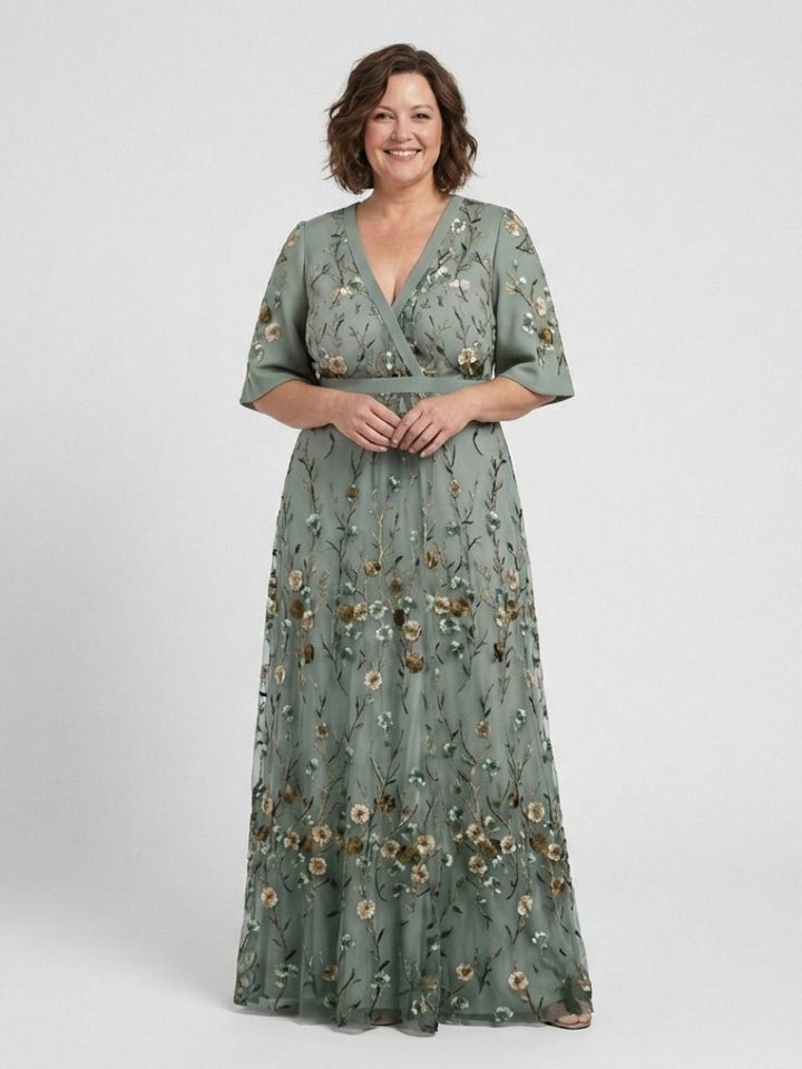 Céline | Robe maxi brodée avec décolleté en V