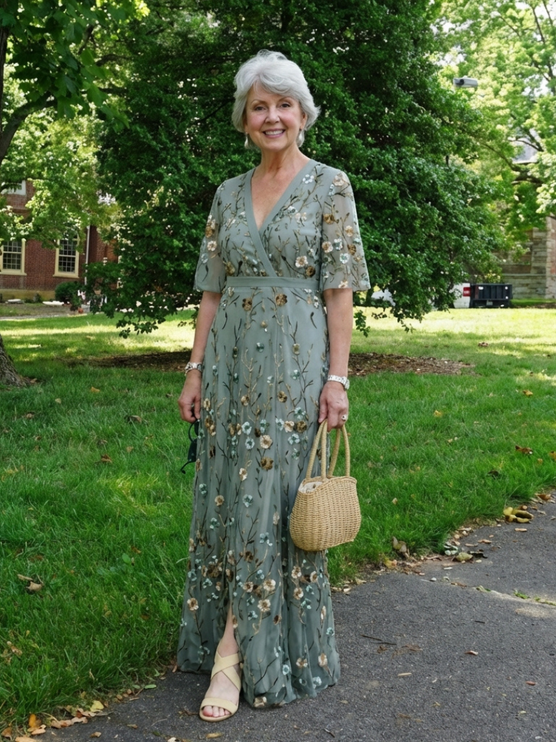 Céline | Robe maxi brodée avec décolleté en V