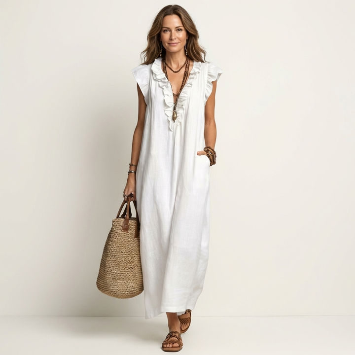 Paulette | Robe Maxi en Lin avec Décolleté en V