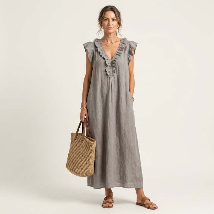 Paulette | Robe Maxi en Lin avec Décolleté en V