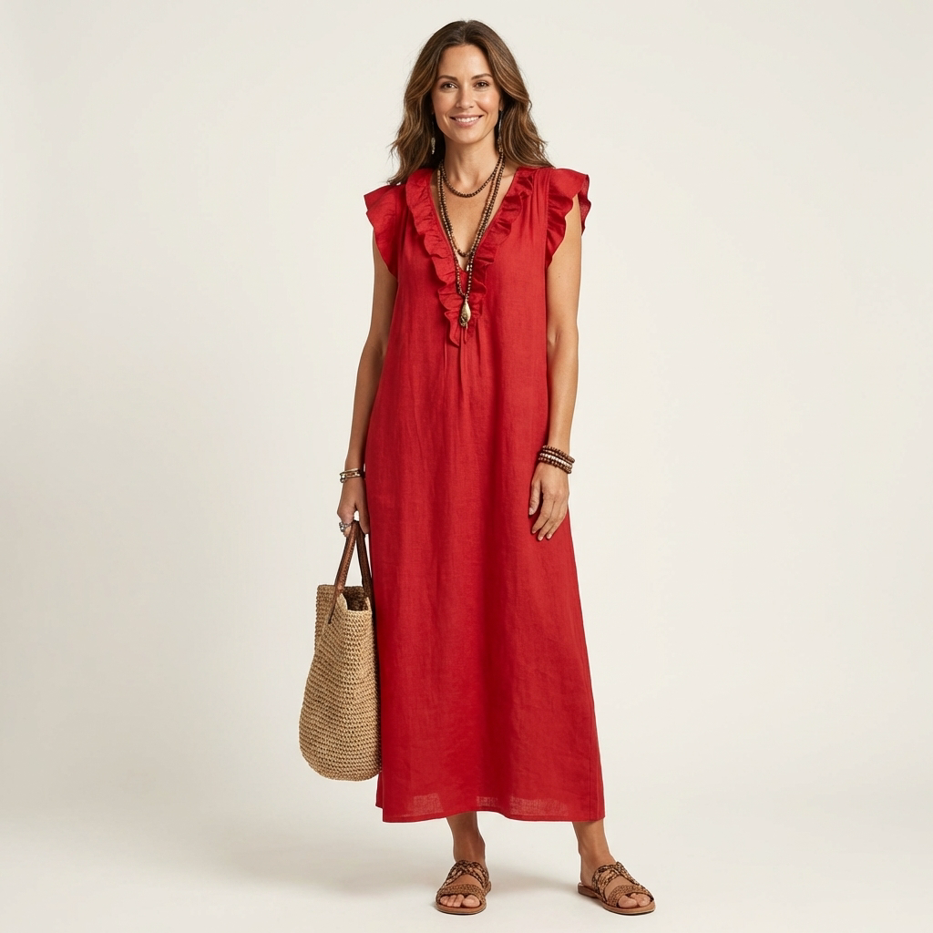 Paulette | Robe Maxi en Lin avec Décolleté en V