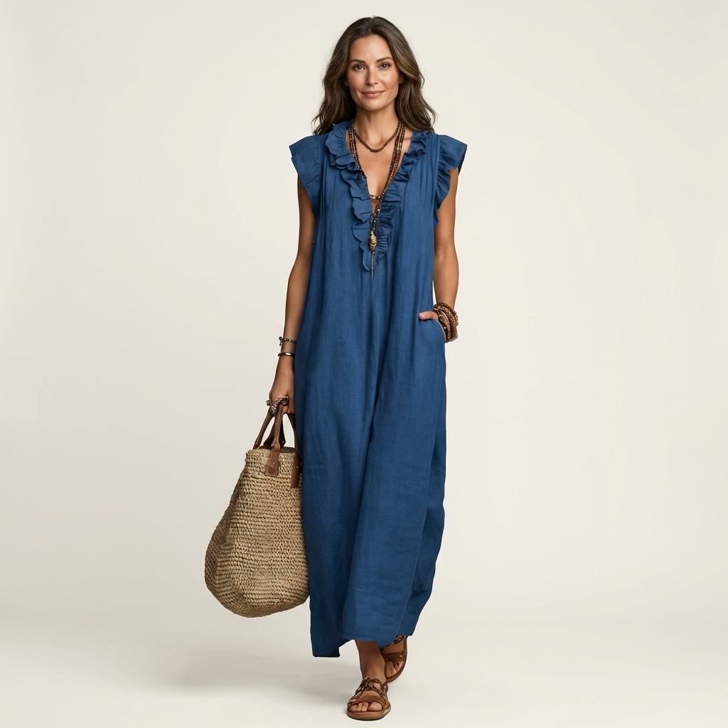 Paulette | Robe Maxi en Lin avec Décolleté en V
