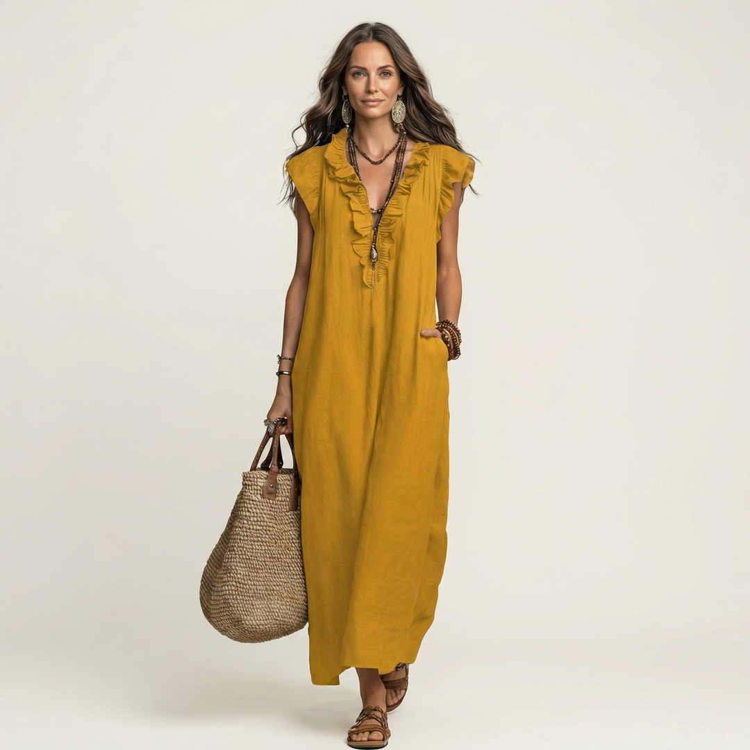 Paulette | Robe Maxi en Lin avec Décolleté en V