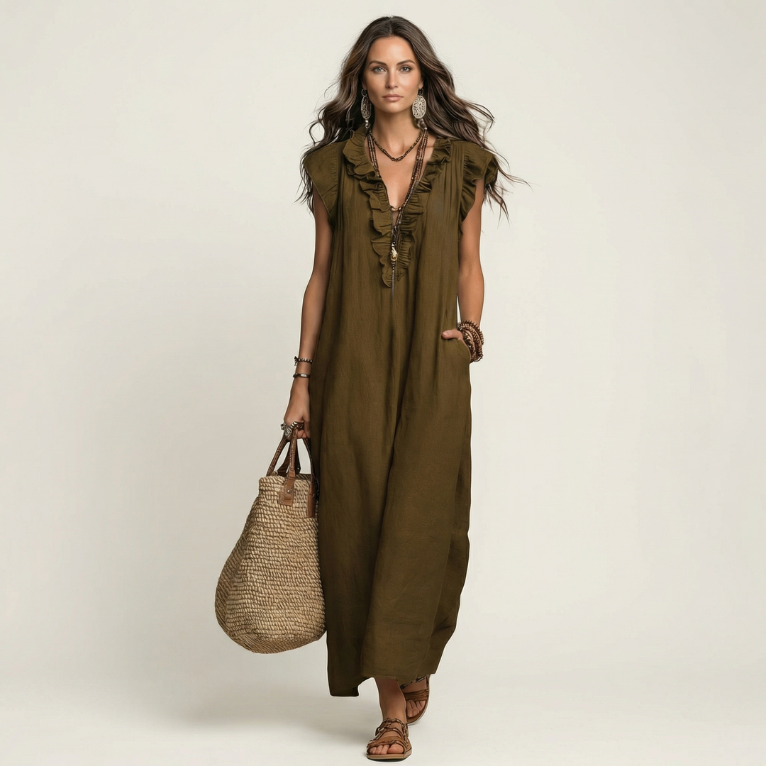 Paulette | Robe Maxi en Lin avec Décolleté en V
