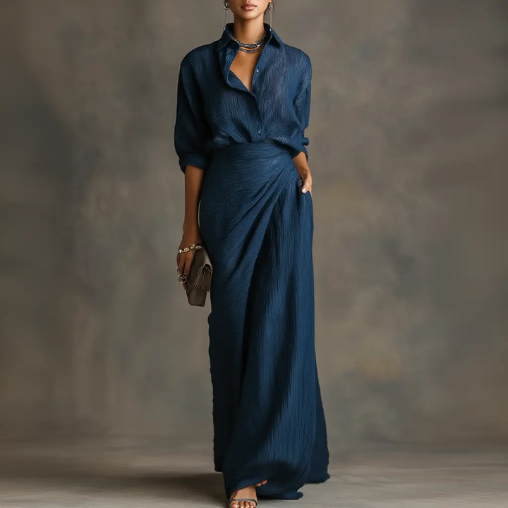 Frédérique | Ensemble Élégant Blouse & Jupe Longue